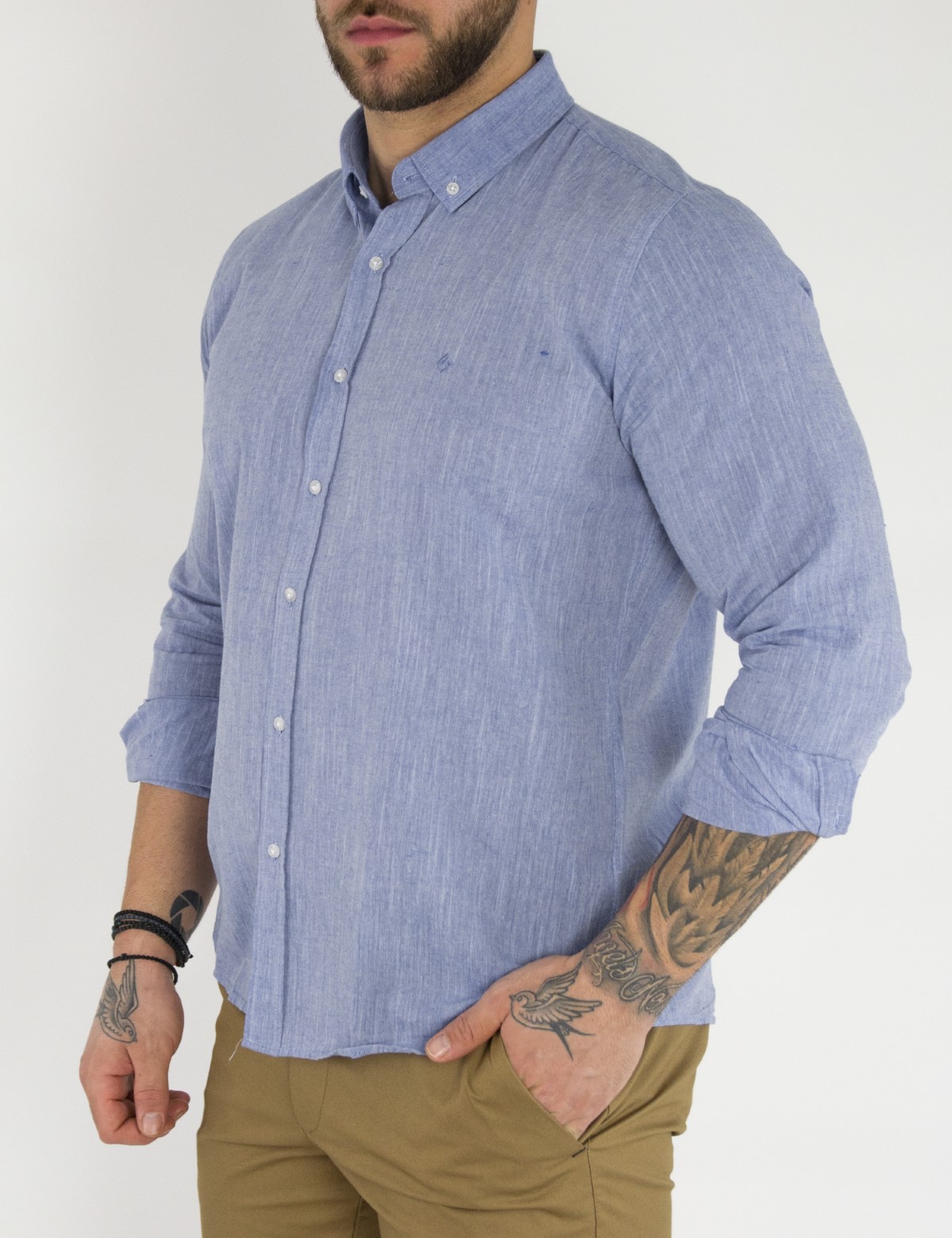 Ανδρικό μπλε μονόχρωμο πουκάμισο SL65 φωτογραφία